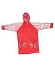 Yellow Bee Full Sleeves Floral & Butterfly Printed Hooded Raincoat - Red