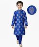 EARTHY TOUCH Single Jersey Knit Full Sleeves Kurta Pajama Set With Floral Print - Blue
