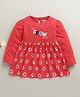 BUMZEE Cotton Knit Full Sleeves Frock With Floral Print - Dark Pink