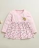 BUMZEE Cotton Knit Full Sleeves Front Open Frock With Unicorn Print - Pink
