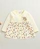 BUMZEE Cotton Knit Full Sleeves Frock With Unicorn Print - Cream