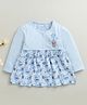 BUMZEE Cotton Knit Full Sleeves Elephant Printed Dress - Sky Blue