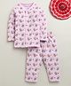 BUMZEE Cotton Knit Full Sleeves Co-Ords Night Suit with Space Cat Print - Lavender