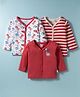 BUMZEE Cotton Knit Full Sleeves Front Open Jhables with Stripes & Dino Print Pack of 3 - Red & White