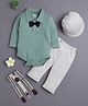 BUMZEE Cotton Knit Full Sleeves Solid Color Onesie & Pant Set With Suspender & Cap - Beige & Green