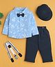 BUMZEE Cotton Knit Full Sleeves Floral Printed Shirt & Trouser Set With Suspender Cap - Navy & Sky Blue