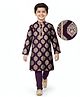 EARTHY TOUCH Single Jersey Knit Full Sleeves Kurta Pajama Set with Motif Glitter Print - Wine