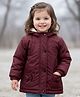 Babyhug Woven Full Sleeves Solid Color Hooded Puffer Jacket with Bow Applique - Wine