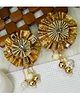 Kamule Onam Themed Floral Applique Detailed & Pearls Embellished Hair Clips - Golden