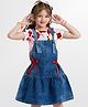 OLLINGTON ST. 100% Cotton Half Sleeves Floral Printed T-Shirt & Denim Pinafore- White & Blue
