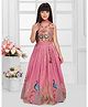 Tiny Kingdom Satin Woven Sleeveless Peacock & Floral Embroidered Coordinating Lehenga Choli With Dupatta Set - Pink