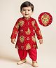 EARTHY TOUCH Single Jersey Knit Full Sleeves Kurta Dhoti Set with Floral Glitter Print - Red