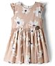 ORRIGANY Cotton Knit Frill Sleeves Frock with Floral Print & Applique - Tan