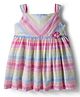 ORRIGANY Cotton Knit Sleeveless Striped Frock With Floral Applique - Multicolor