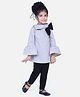 Aww Hunnie Fleece Knit Three Fourth Sleeves Bow Applique Detailed Dress With Leggings - Grey