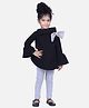 Aww Hunnie Fleece Knit Three Fourth Sleeves Bow Applique Detailed Dress With Leggings - Black