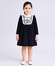 Aww Hunnie Terry Knit Full Sleeves Floral Embroidered & Bow Applique Detailed Dress - Blue
