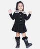 Aww Hunnie Fleece Knit Full Sleeves Floral Embroidered Peter Pan Collar Shirt Style Top & Skirt Set - Black