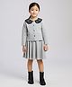 Aww Hunnie Fleece Knit Full Sleeves Floral Embroidered Peter Pan Collar Shirt Style Top & Skirt Set - Grey