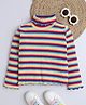 Aww Hunnie Cotton Blend Knit Full Sleeves Striped Turtle Neck Tee - Multi Colour