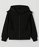 Aww Hunnie Terry Knit Full Sleeves Frill Detailed Solid Hooded Zipper Jacket - Black