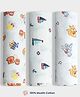 Orange Sugar 100% Cotton Muslin Pack of 3 Jungle & Breakfast Printed Multipurpose Baby Swaddles - Multicolor