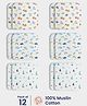 Orange Sugar 100% Cotton Muslin Pack of 12 Space & Sailor Printed Multipurpose Wash Cloth - Multicolor