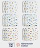 Orange Sugar 100% Cotton Muslin Pack of 12 Jungle & Space Printed Multipurpose Wash Cloth - Multicolor