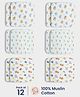 Orange Sugar 100% Cotton Muslin Pack of 12 Jungle & Balloon Printed Multipurpose Wash Cloth - Multicolor
