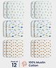 Orange Sugar 100% Cotton Muslin Pack of 12 Balloon & Space Printed Multipurpose Wash Cloth - Multicolor