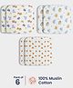 Orange Sugar 100% Cotton Muslin Pack of 6 Oranges & Jungle Printed Multipurpose Wash Cloth - Multicolor