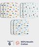 Orange Sugar 100% Cotton Muslin Pack of 6 Space & Breakfast Printed Multipurpose Wash Cloth - Multicolor