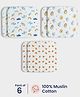 Orange Sugar 100% Cotton Muslin Pack of 6 Space & Oranges Printed Multipurpose Wash Cloth - Multicolor