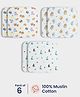 Orange Sugar 100% Cotton Muslin Pack of 6 Jungle & Breakfast Printed Multipurpose Wash Cloth - Multicolor