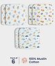 Orange Sugar 100% Cotton Muslin Pack of 6 Space & Breakfast Printed Multipurpose Wash Cloth - Multicolor