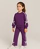 Aww Hunnie Terry Knit Full Sleeves Side Taped & Bow Applique Detailed Sweatshirt & Pant Set - Purple