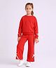 Aww Hunnie Terry Knit Full Sleeves Side Taped & Bow Applique Detailed Sweatshirt & Pant Set - Red