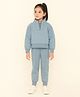 Aww Hunnie Terry Knit Full Sleeves Solid Sweatshirt & Joggers Set - Blue