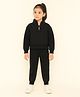 Aww Hunnie Terry Knit Full Sleeves Solid Sweatshirt & Joggers Set - Black