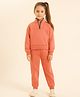 Aww Hunnie Terry Knit Full Sleeves Solid Light Winter Sweatshirt & Joggers Set - Peach