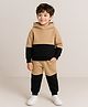 Aww Hunnie Fleece Knit Full Sleeves Colour Blocked Hoodie & Coordinating Jogger Set - Beige