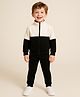 Aww Hunnie Fleece Knit Full Sleeves Colour Blocked High Neck Jacket & Coordinating Joggers Set - White