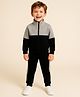 Aww Hunnie Fleece Knit Full Sleeves Colour Blocked High Neck Jacket & Coordinating Joggers Set - Grey