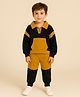 Aww Hunnie Fleece Knit Full Sleeves Colour Blocked Sweatshirt With Coordinating Joggers Set - Mustard