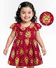 EARTHY TOUCH Single Jersey Knit Cap Sleeves Peter Pan Collar Ethnic Dress with Floral Glitter Print - Red