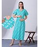 Blush 9 Cotton Woven Half Sleeves Floral Printed Maternity Nighty With Front Zipper Access - Blue