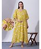 Blush 9 Cotton Woven Half Batwing Sleeves Floral Printed Maternity Kaftan Nighty With Front Zipper Access - Yellow
