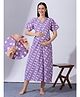 Blush 9 Cotton Woven Half Sleeves Floral Printed Maternity Nighty With Front Zipper Access - Purple