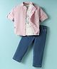 Dapper Dudes Full Sleeves Striped Shirt With Typography Printed Tee & Pant Set - Pink