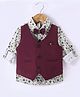 Dapper Dudes Full Sleeves Floral Printed Shirt With Attached Waistcoat & Bow Set - Wine
